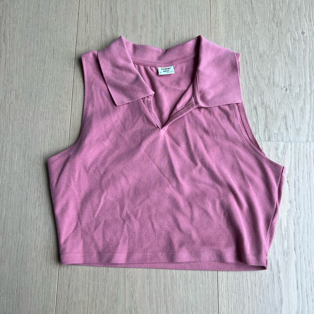 Sunday Best Purple Crop Tank Top with Polo Collar